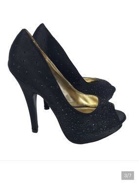 Express Black Peep-Toe Embellished High Heels